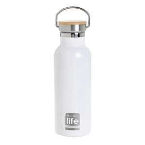 White Thermos 500ml | Bamboo Lid