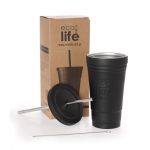 Black Thermos Cup 480ml | Ανοξείδωτο Καλαμάκι